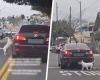Heartbreaking footage shows the abandoned dog desperately chasing its owner’s car